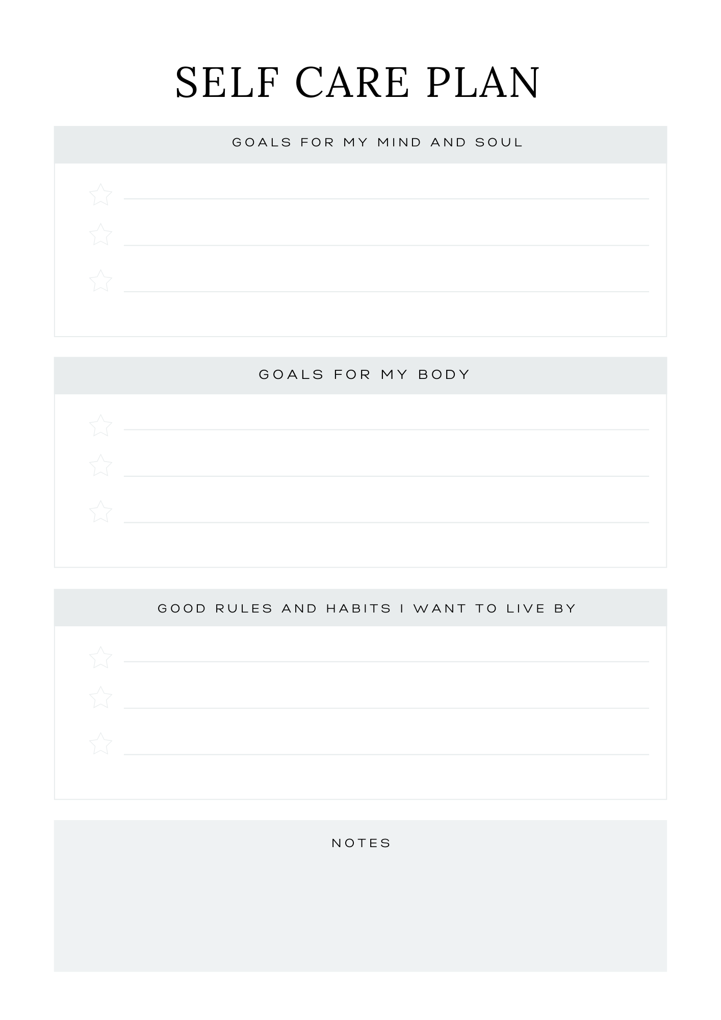 Self Care Planner